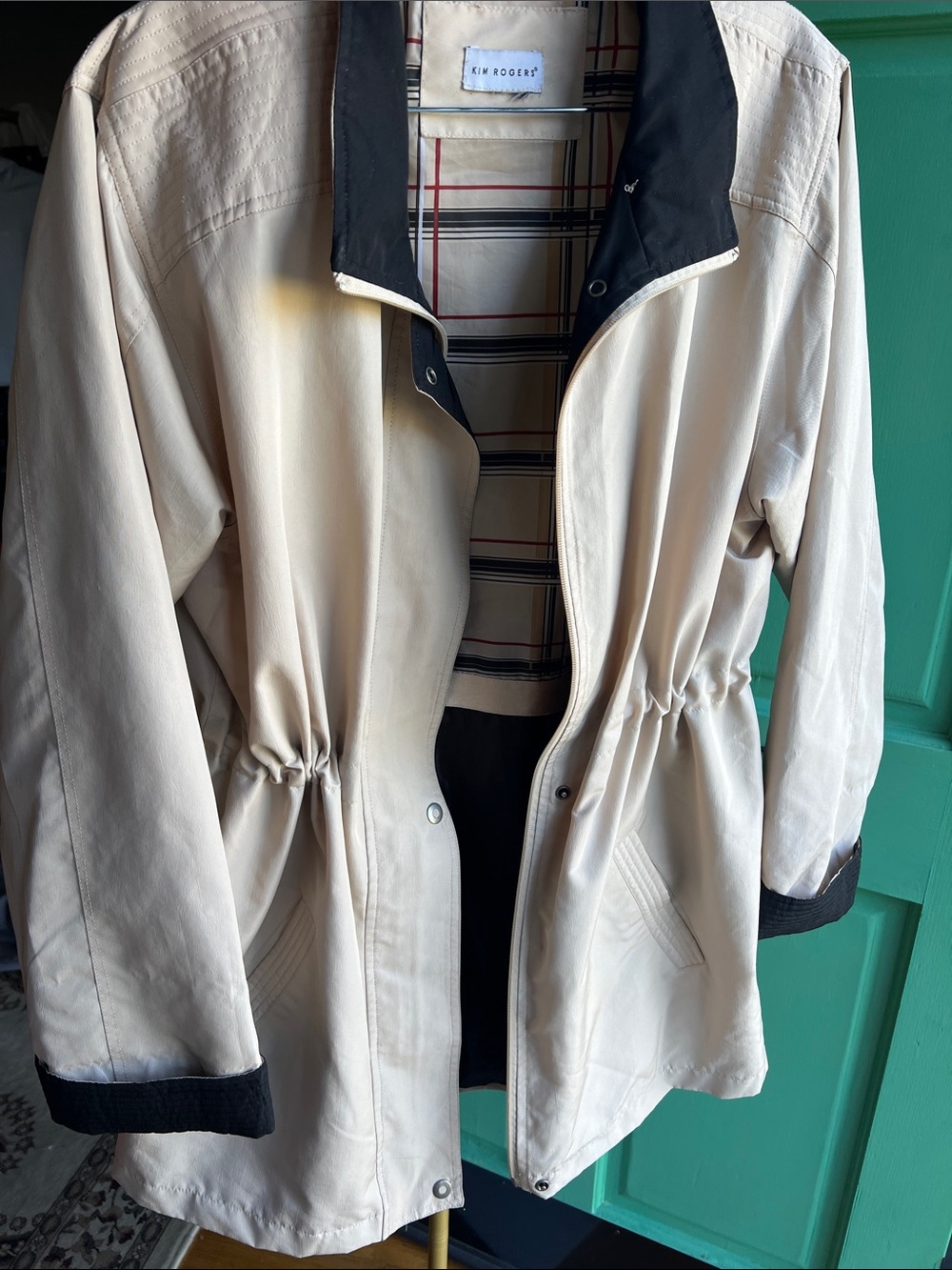 Kim Rogers tan lightweight anorak jacket 
 Cream with Black Collar/cuffs- Large
